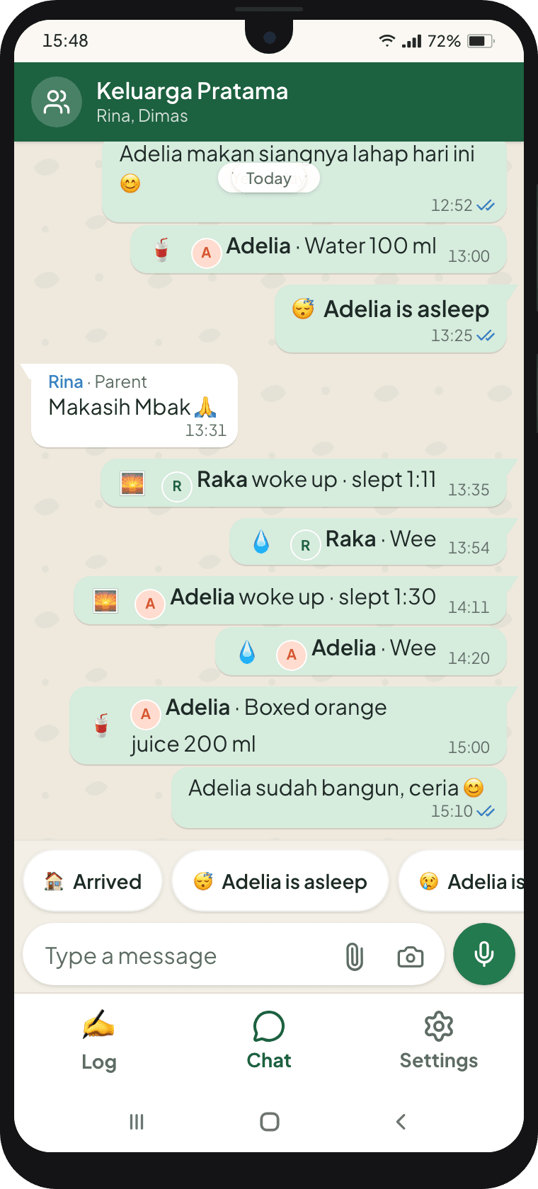 The caregiver app on Sri's Android phone
